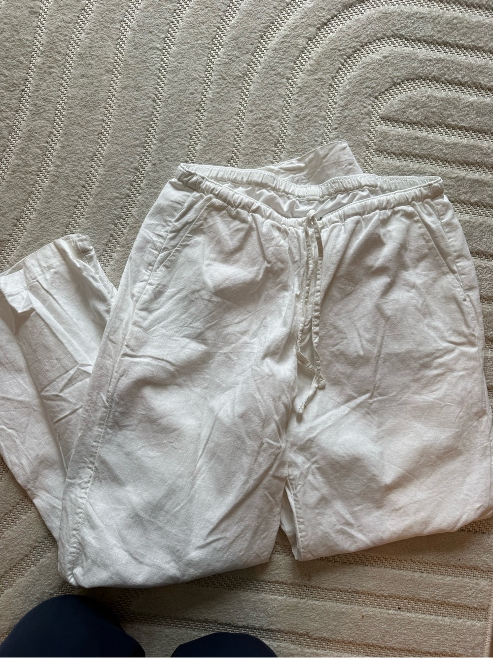 Hollister White Drawstring Linen Joggers